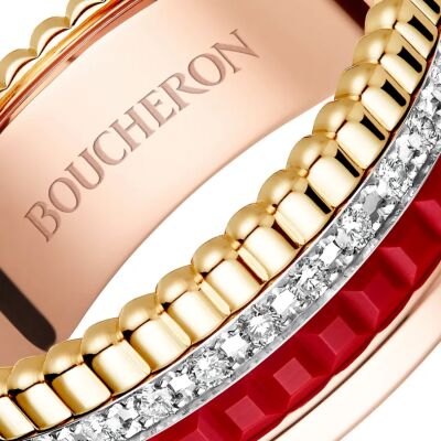Bague Boucheron Quatre Red Edition Small en or jaune, blanc et rose, diamants et céramique