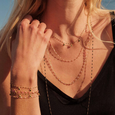 Collier Gigi Clozeau Classique en or jaune et résine rose bébé, 50cm