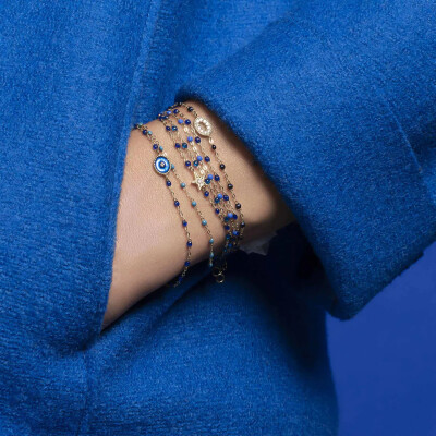 Bracelet Gigi Clozeau Classique en or jaune et résine bleu fluo, 17cm
