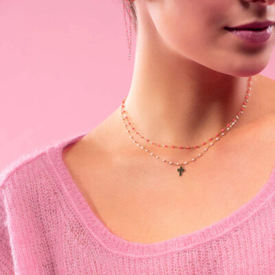 Collier Gigi Clozeau Classique en or jaune et résine rose, 42cm