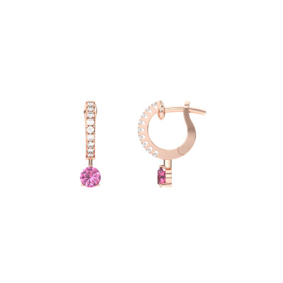 Boucles d'oreilles Infini saphirs roses et diamants en or rose