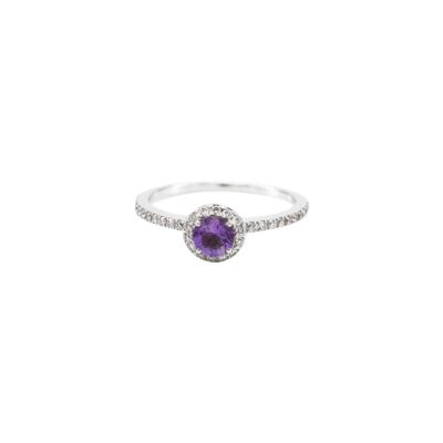 Bague en or blanc, améthyste entourage diamants