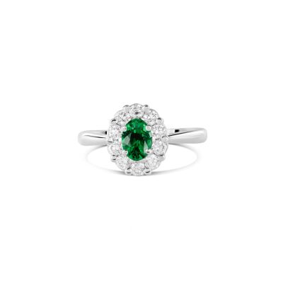 Bague 1897 émeraude entourage diamants sur or blanc