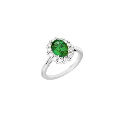Bague 1897 émeraude entourage diamants sur or blanc