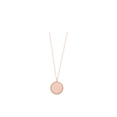 Collier en or rose motif rond entourage diamants
