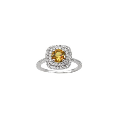 Bague en or blanc, saphir jaune et diamants