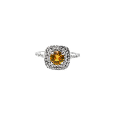 Bague en or blanc, saphir jaune et diamants