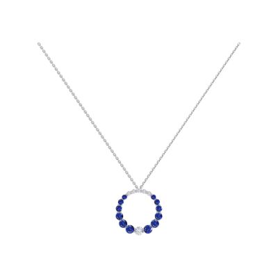 Pendentif 1897 en or blanc, saphirs bleus et diamants