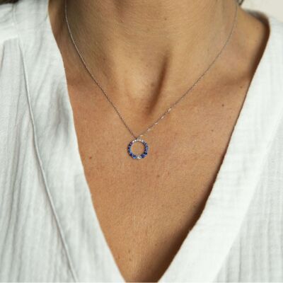 Pendentif 1897 en or blanc, saphirs bleus et diamants