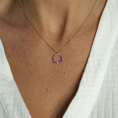 Pendentif 1897 en or rose, saphirs roses et diamants