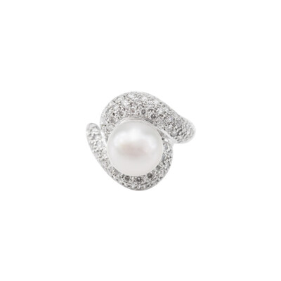 Bague en or blanc, perles de culture des mers du sud 10-10,5 mm et diamants
