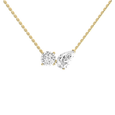 Collier Infini en or jaune, diamant poire<br> & diamant brillant