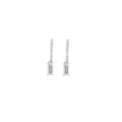 Boucles d'oreilles Art Déco en or blanc et diamants sur système alpa