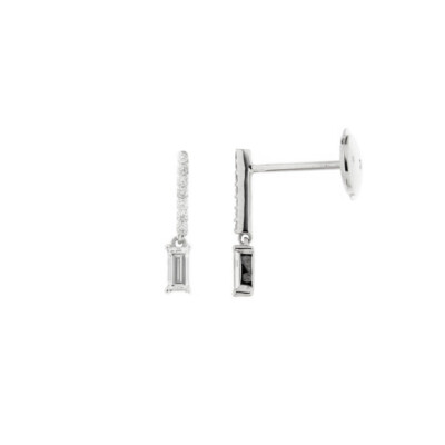 Boucles d'oreilles Art Déco en or blanc et diamants sur système alpa