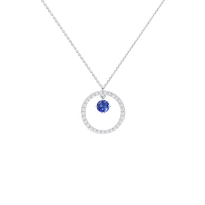 Collier Infini en or blanc, saphir bleu et diamants