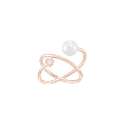 Bague Luna B en or rose, perle blanche et diamants