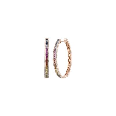 Boucles d'oreilles en or rose, saphirs multicolores et diamants