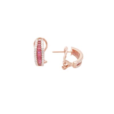 Boucles d'oreilles en or rose, rubis et diamants
