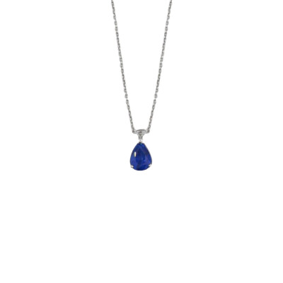 Collier en or blanc, saphir et bélière diamant sur chaîne