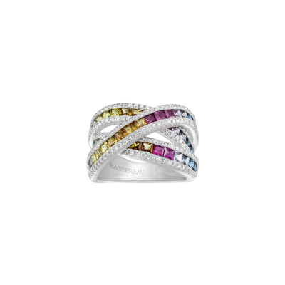 Bague en or blanc, saphirs multicolores et diamants