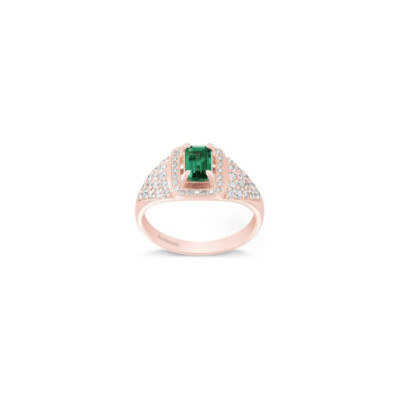Bague Art Déco en or rose, émeraude et diamants