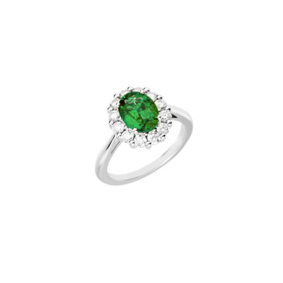 Bague 1897 émeraude entourage diamants sur or blanc