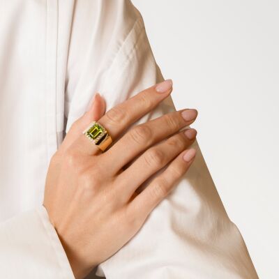 Bague or jaune péridot et diamants