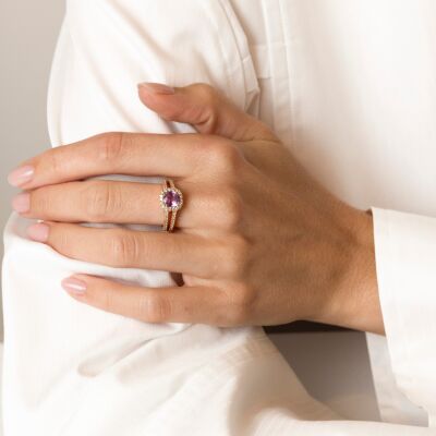 Bague 1897 en or rose, saphir rose et diamants