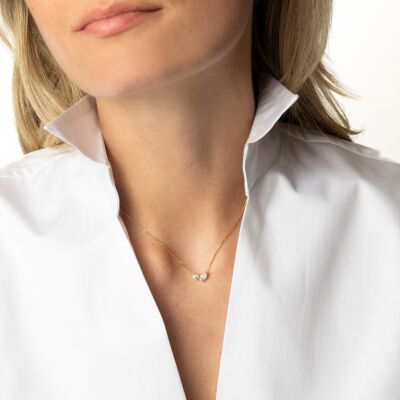 Collier Infini en or jaune, diamant poire<br> & diamant brillant