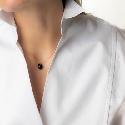 Collier Luna B or rose et onyx