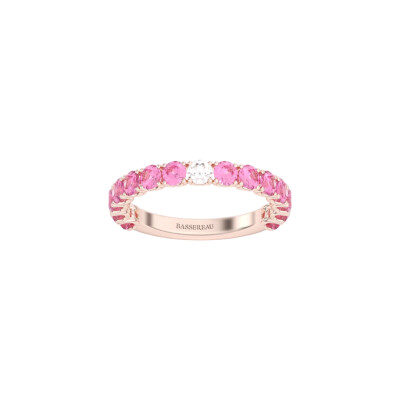 Alliance Infini en or rose, saphirs roses et diamant