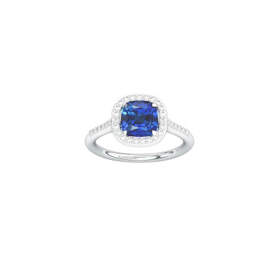 Bague 1897 en or blanc, saphir bleu et diamants