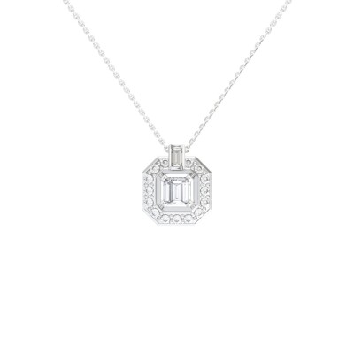 Collier Art Déco en or blanc, diamant Asscher et entourage diamants