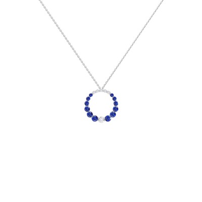 Pendentif Infini en or blanc, saphirs bleus et diamants