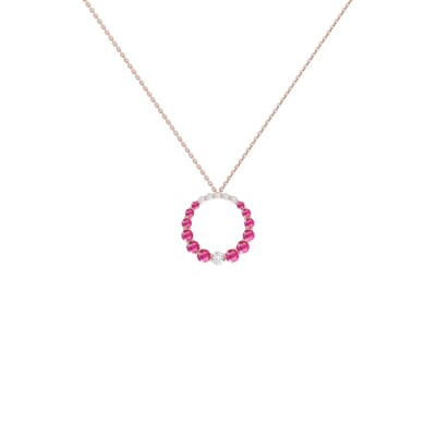 Pendentif Infini en or rose, saphirs roses et diamants