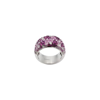 Bague en or blanc pavage saphirs roses et diamants