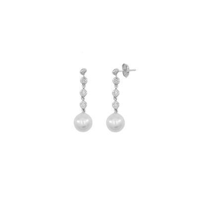 Boucles d'oreilles Bulles en or blanc, perles d'eau douce et diamants