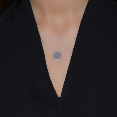 Collier Luna B en or blanc médaille