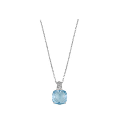 Collier en or blanc, topaze bleue et diamants