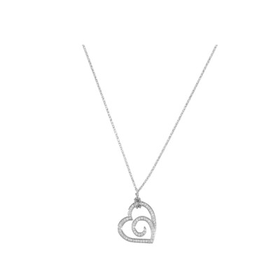 Collier cœur en or blanc et diamants