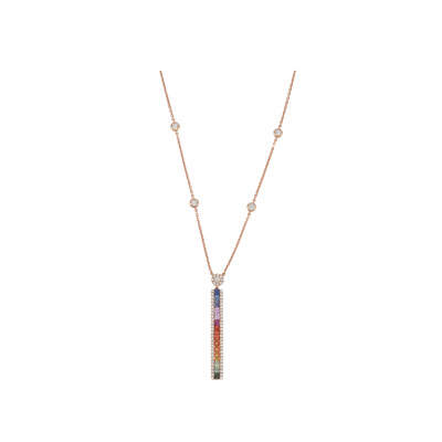 Collier en or rose, saphirs multicolores et diamants