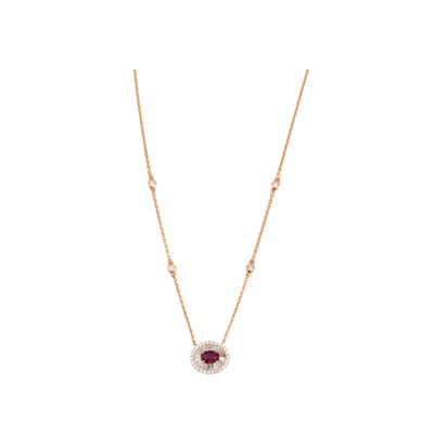 Collier en or rose, rubis et diamants