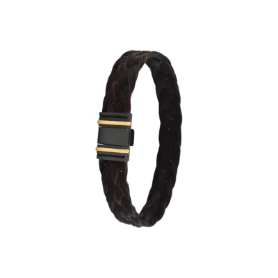 Bracelet en acier et or jaune tressé poil de cheval noir Albanu