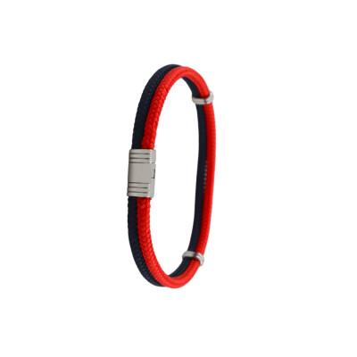 Bracelet en acier deux cordons marin bleu navy et rouge Albanu