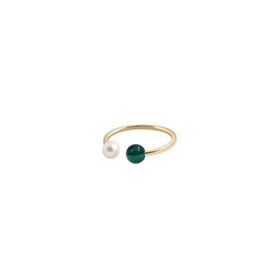 Bague Le Jonc en or jaune, malachite et perle d'eau douce Claverin
