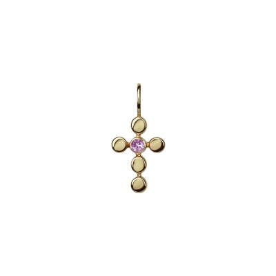 Pendentif croix en or rose et saphir rose Isabelle Langlois