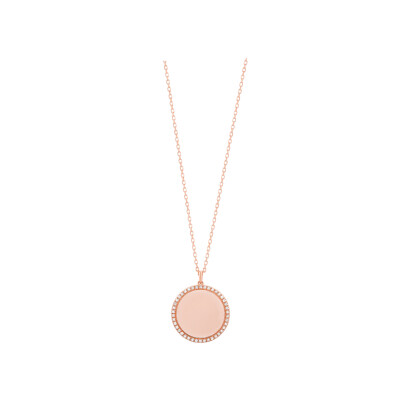 Collier en or rose motif rond entourage diamants