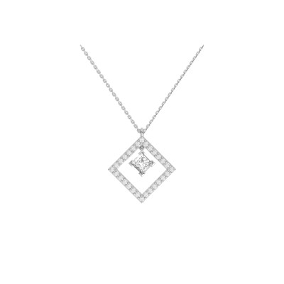 Collier SoHo en or blanc, diamant taille princesse et entourage diamants