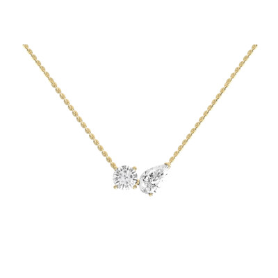 Collier Infini en or jaune, diamant poire<br> certifié et diamant