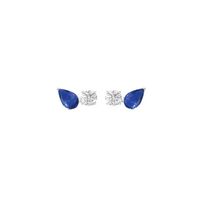 Boucles d'oreilles Infini en or blanc, saphirs bleus et diamants